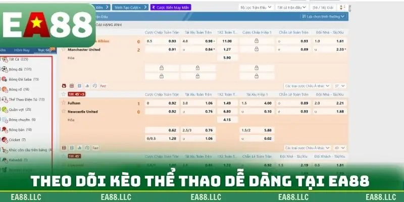 Theo dõi kèo thể thao dễ dàng tại EA88